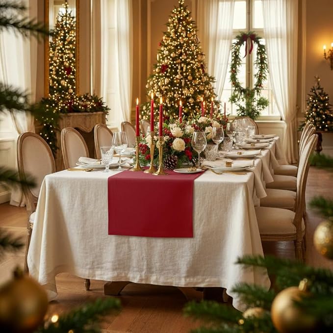 D'Moksha Homes Linen Red Table Runner 72 Inches Long - 100% Pure Linen 14 x 72 Inch Table Runner for Dining, Valentines, Holiday - Machine Washable