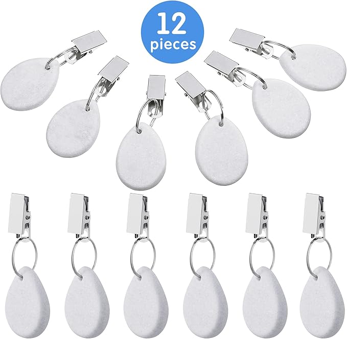 Geiserailie 12 Pcs Tablecloth Weights Tablecloth Pendant Teardrop Shape Table Cover Weights with Metal Clips for Outdoor Picnic Garden Dinner Table Cover Decoration(White)