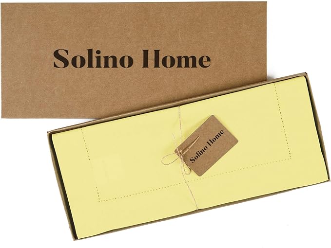 Solino Home Yellow Table Runner 108 Inches Long - Cotton Linen Hemstitch 14 x 108 Inch Table Runner for Dining, Spring, Easter