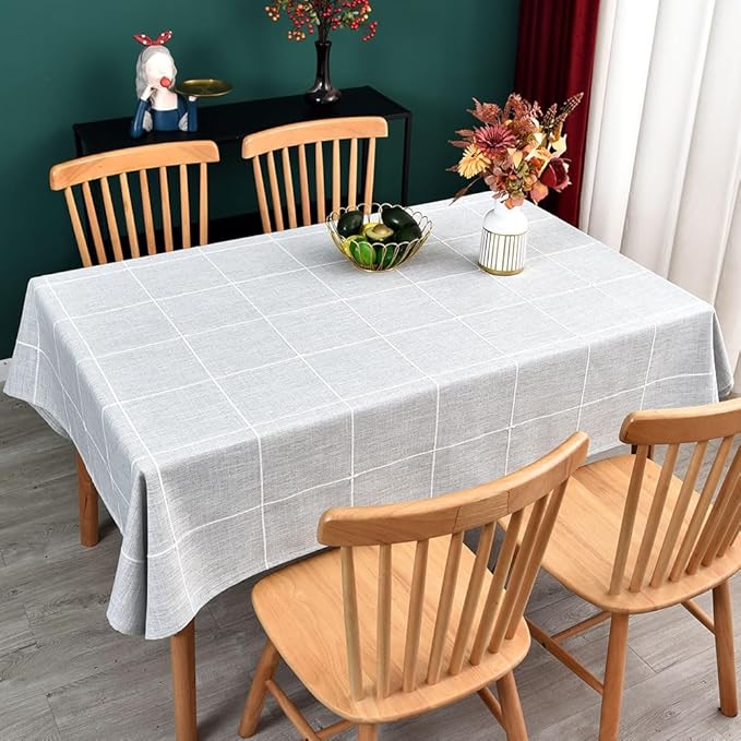 Farmhouse Table Cloth for Rectangle Tables Gray Plaid Boho Tablecloth Heavy Duty Cotton Linen Blend Washable & Wrinkle Resistant Rustic Table Cover for Outdoor Kitchen Dining (52x98 Inch)