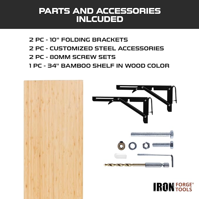 Iron Forge Tools 34x12 Wood Folding Grill Shelf Accessory - Compatible with Traeger Grill Ironwood, Ironwood XL, Timberline, & Timberline XL Models with PAL Pop and Lock Accessories Mount