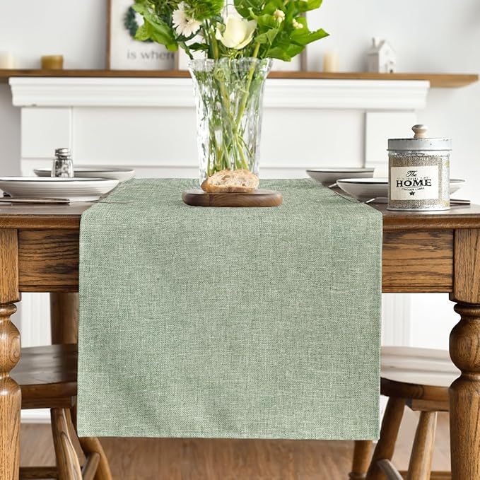Artoid Mode Sage Green Table Runner, Seasonal Spring Summer Washable Kitchen Dining Table Decoration for Home Party Decor 13x90 Inch