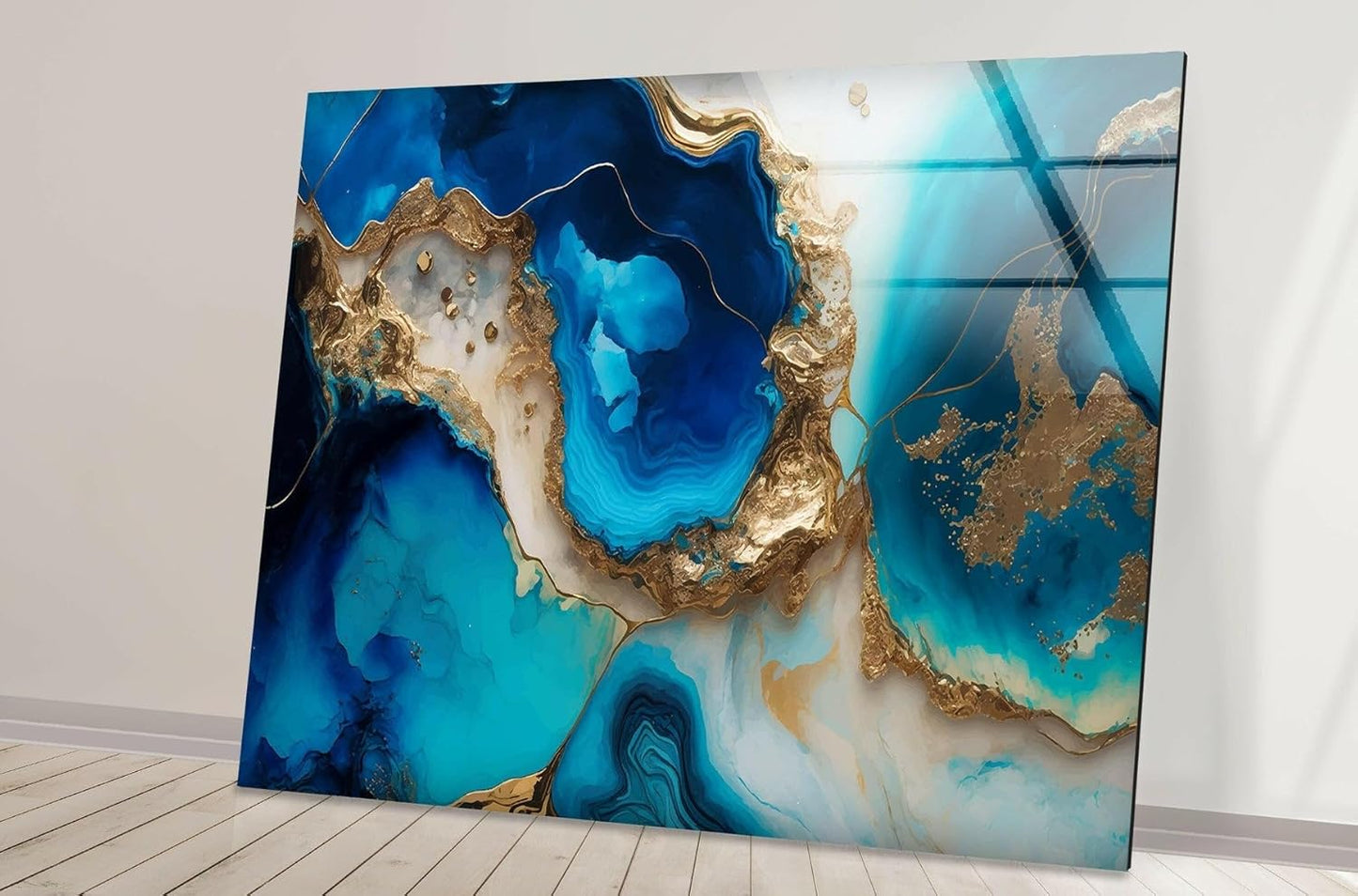 My Photostation.com Round 24'' Blue Alcohol ink Glass Wall ArtTempered Glass Printing Wall Decor Large Wall Art Wall Hangings