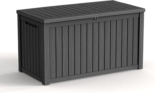 180 Gallon Waterproof Outdoor Storage Box, UV Resistant Resin Deck Box with Hydraulic Rod for Reinforced Stability, Perfect for Patio, Garden, and Pool（Black，180 Gallon）
