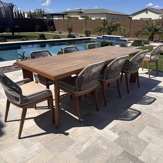 PURPLE LEAF 9 Pieces Dining Set Patio Metal Rectangular Table and Wicker Rattan Chairs for Outside Porch Garden Kitchen Modern Outdoor Furniture Sets
