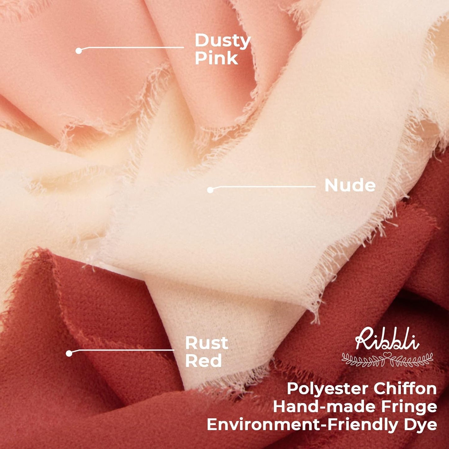 Ribbli Champagne Chiffon Ribbon 1-1/2 inch x 20 Yard Handmade Fringe Chiffon, Nude Silk Ribbon for Wedding Invitations, Bridal Bouquets Wrapping, Flower Arrangement Decoration