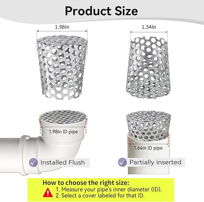 PVC Termination Cap Stainless Steel Mesh Screen Vent Cover, for 1.64" to 1.98" Inner Diameter Furnace and Roof Vent Pipe, Conical Exhaust Pipe Cover End Porous Is More Conducive To Drainage