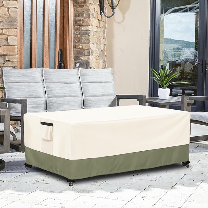 Outdoor Coffee Table Cover 36 W x 24 D x 16 H Inches,600D Heavy Duty Waterproof Outdoor Table Cover,Patio Rectangle Table Covers,Beige