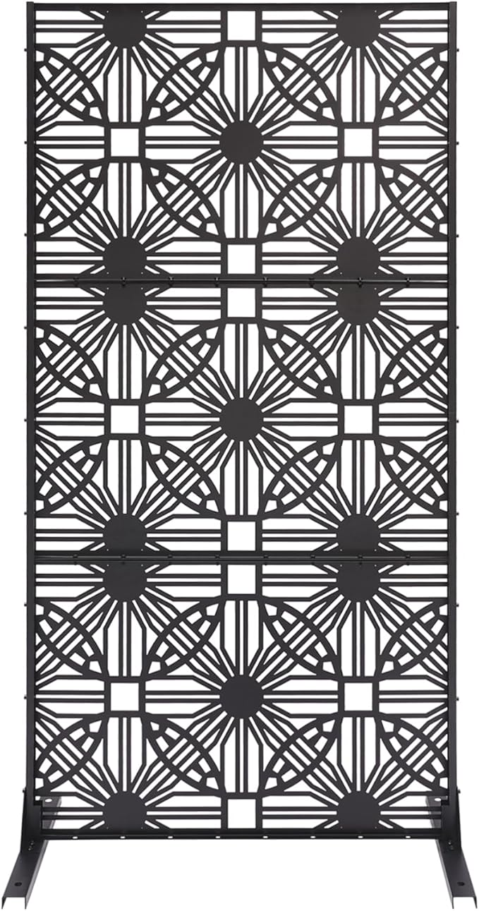 Outdoor Privacy Screen Freestanding, 36" W x 71.5" H Outdoor Decorative Screen Backyard Privacy Fence for Patio Garden Balcony Porch, Black Lattice Panels