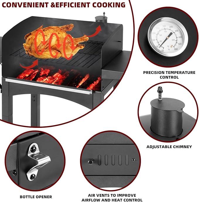 Charcoal Grills Outdoor BBQ Grill with 2 Side Table,Barbecue Grill Smoker with 343 Sq.in.Cooking Area for Outdoor Cooking Backyard Camping Picnics Beach by DNKMOR