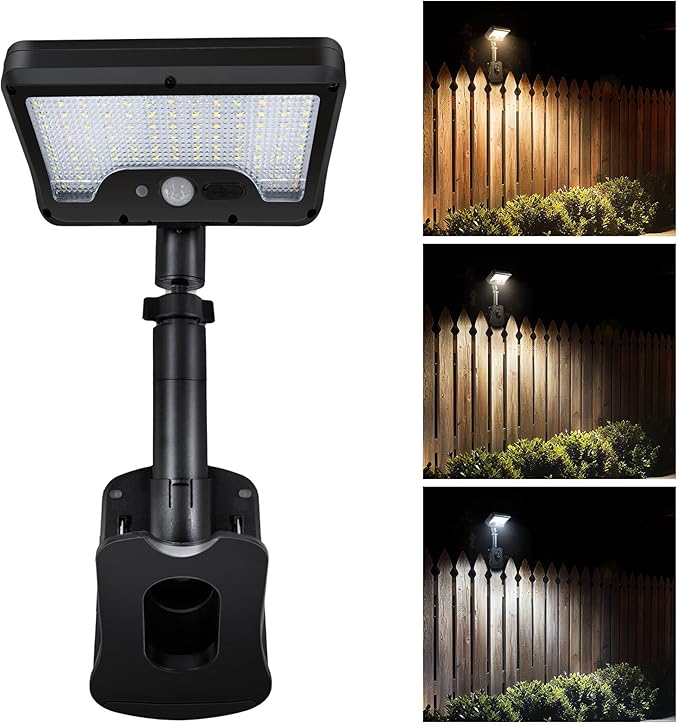 3CCT Clip On Solar Fence Lights Outdoor, Motion Sensor Fixture with Remote, 600LM IP65 Waterproof, 1500mAH USB & Solar Powered for Fence, Yard, Porch, Black(1Pack)