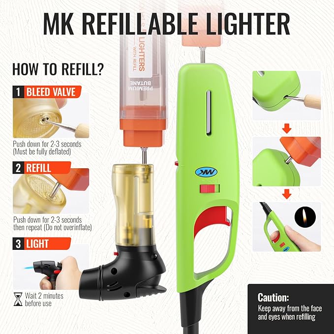 MK Lighter 6-Pack Multi-Purpose Butane Lighters – 4 Soft Flame Utility + 2 Mini Torch, Assorted Colors for Candles, Camping & Outdoor Use (Random Color Combo)