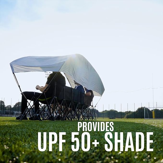 QUICKPLAY PRO Portable Folding Soccer Team Bench with Canopy Shelter | Heavy-Duty, Fast Set-Up Weatherproof Sideline Seating | 4, 6, and 9 Seat Options for Sports, Camping & Outdoor Activities