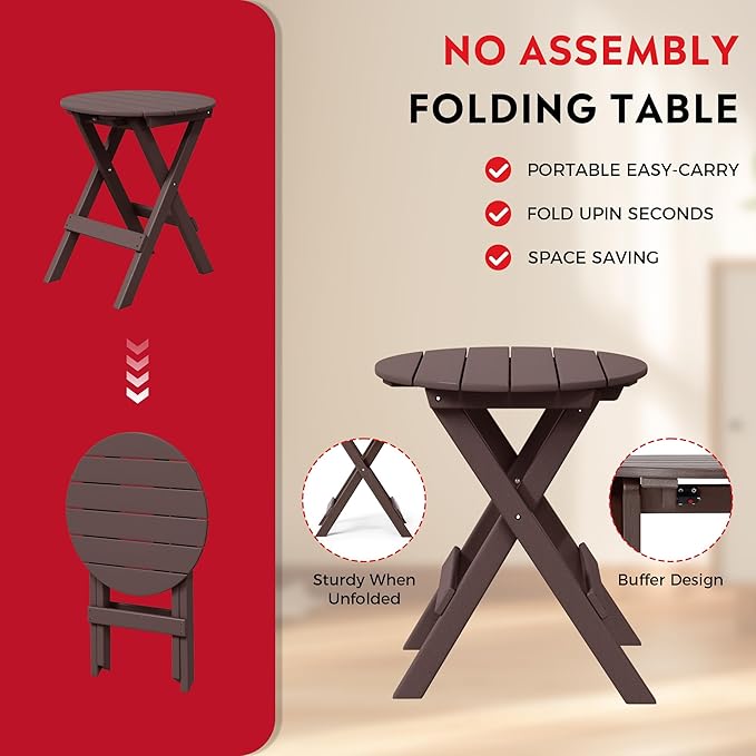 Costaelm Paradise HDPE Outdoor 24.5 Inch Round Portable Folding Patio Dining Table, Dark Brown