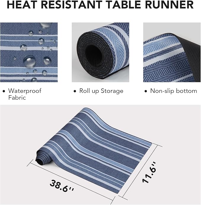 Trivet Table Runner Hot Plates Mat 12 X 40 Inch Heat Resistant Table Protector Waterproof Decorative Farmhouse Kitchen Trivets Counter Heat Proof Placemats for Hot Dishes (Black Stripe)