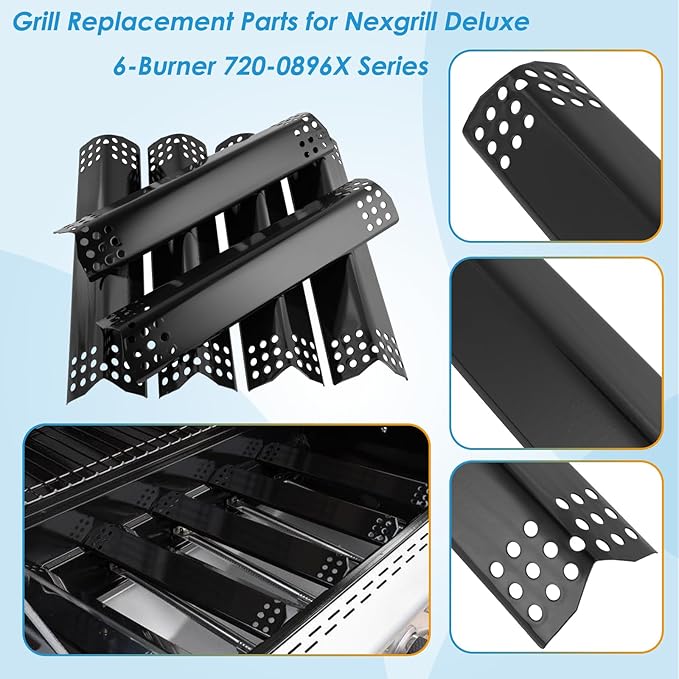 Replacement Parts for Nexgrill 720-0896B 720-0896E 720-0896C 720-0896X Deluxe 6-Burner Gas Grills, Cooking Grate, Heat Shield Tent and Burner for Nexgrill Replacement Parts 6 Burner