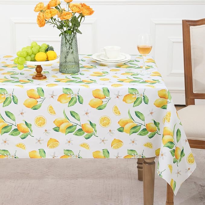 Romanstile Summer Rectangle Plastic Tablecloth, 100% Waterproof Oil-Proof Lemon PVC Table Cloth, Heavy Duty Vinyl Table Cover for Dining, Camping, Picnic, Outdoor - 54 x 120 Inch, Lemon