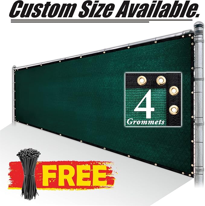 Royal Shade Custom Size 4' x 157' Green Fence Privacy Screen Windscreen Cover Netting Mesh Fabric Cloth - Cable Zip Ties Included (We Make Custom Size)