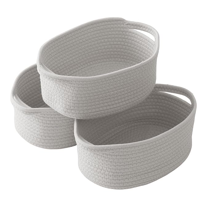 3 Pack Gift Basket with Gift Bag and Ribbons,Small Rope Woven Shelf Storage,Baskets for Gifts Empty,Birthday,Baby Shower,Decorative Organizer Box with Handles(Grey)