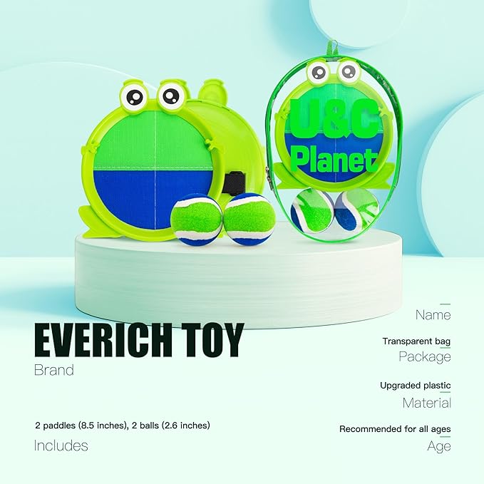 EVERICH TOY Upgraded Toss and Catch Ball Game Set, Kids Toy Stocking Stuffers for Boys Girls Ages 3-12, Includes 2 Paddles 2 Sticky Balls, Water-Resistant Indoor Outdoor Toy for Beach Pool Yard