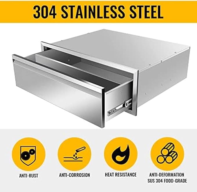 Outdoor Kitchen Drawers, Box Frame Style Flush Mount BBQ Drawer w/Stainless Steel Handle, BBQ Island Drawers For Patio Grill Station,Single Drawer