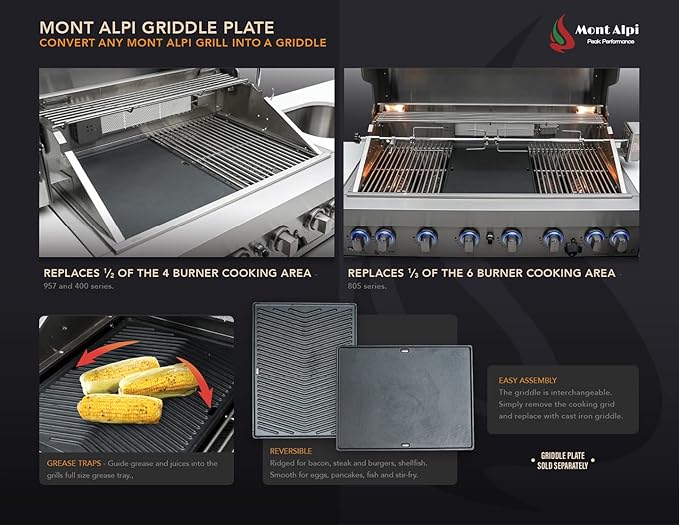 Mont Alpi MAi400-D90FC 32-Inch 4-Burner 78000 BTU 90 Degree Corner Stainless Steel Gas Outdoor Kitchen Barbecue Island Grill + Infrared Side Burner + Wine Cooler Beverage Center Compact Refrigerator
