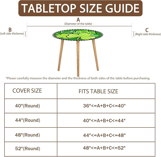 St Patricks Day Round Fitted Tablecloth with Elastic Green Shamrock Lucky Circle Table Cover for 40-44" Tables Spring Clover Wipeable Waterproof Washable Table Cloth for Party Picnic Dining Decor