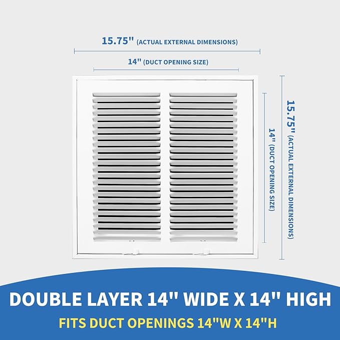 14x14 Return Air Grille [Duct Opening Size],Return Air Vent Cover for Wall Or Ceiling,Steel Return Air Filter Grilles Removable Face/Door for 1 Inch Filters (14"W x 14"H [Duct Opening])