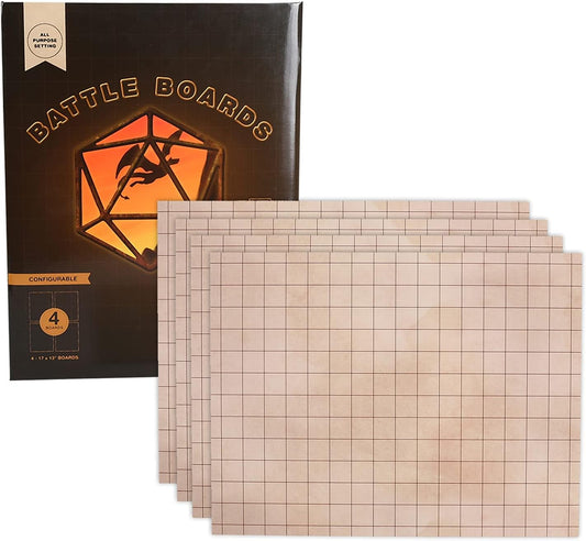GSM Brands Battle Mat with Grid for Dungeons Role Playing Tabletop Dragons Game - 4 Pack Dry Erase Battle Boards, Non-Skid Back (17x13 Inches Each Makes 34x26 Board)
