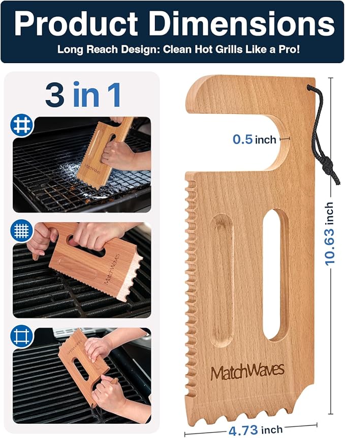Wooden Grill Scraper, Grill Grate Cleaner for Traeger Grills - Safe Bristle-Free Grill Cleaning Tool