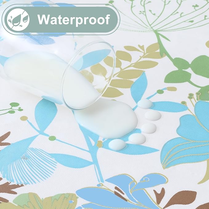 misaya Round Waterproof Vinyl Table Cloth, Wipeable Tablecloth with Flannel Backing, Plastic Table Cover for Dinner, Picnic, Indoor and Outdoor (Leaves, 60")