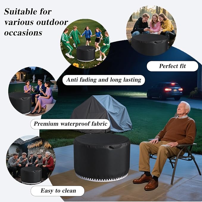 Chinchilla Fire Pit Cover for Solo Stove Bonfire 2.0 - Waterproof 600D Oxford Fabric Cover for 19.5 to 21 Inch Outdoor Fire Pits, All-Weather Protection with Drawstring & Heat-Resistant Handle