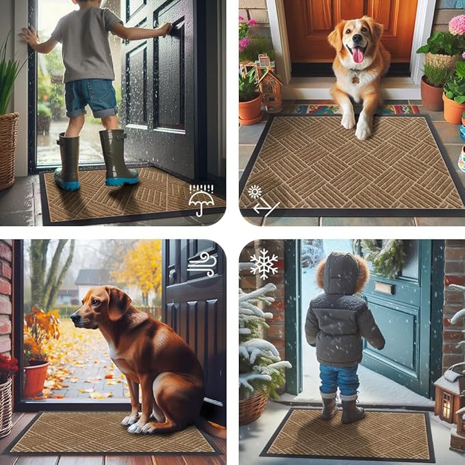 Smiry Front Door Mat Outside Entrance, Heavy Duty Outdoor Indoor Mat, Natural Rubber Doormat, Non Slip, Trap Dirt and Moisture, Easy Clean, Low Profile Patio Porch Entryway Mat, 71x23, Coffee