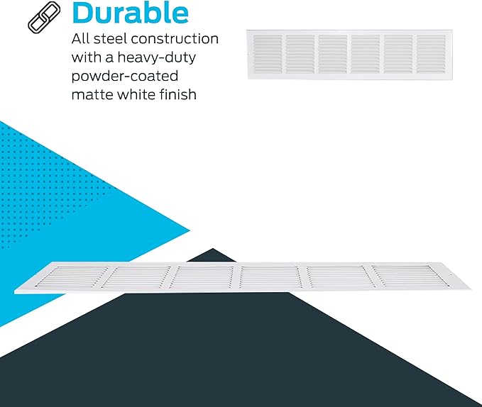 EZ-FLO 30 x 6 Inch (Duct Opening) White Return Air Vent Cover for Wall or Ceiling, 31-3/4 Inch x 7-3/4 Inch (Overall Dimensions), Solid Steel Return Air Grille, HVAC Air Return, 61630 (Pack of 4)