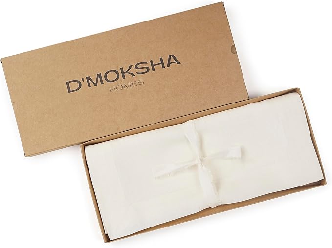 D'Moksha Homes Linen Ivory Table Runner 36 Inches - 100% Pure Linen Small Table Runner 14 x 36 Inch for Dresser, Coffee Tables, Valentines, Holiday - Machine Washable