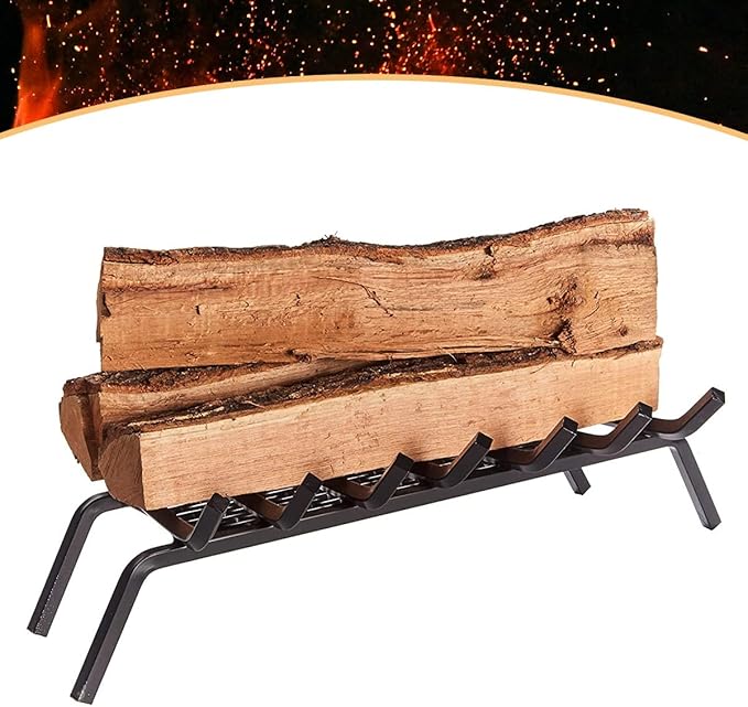 Heavy-Duty Steel Fireplace Grate with Ember Retainer (30 Inch)