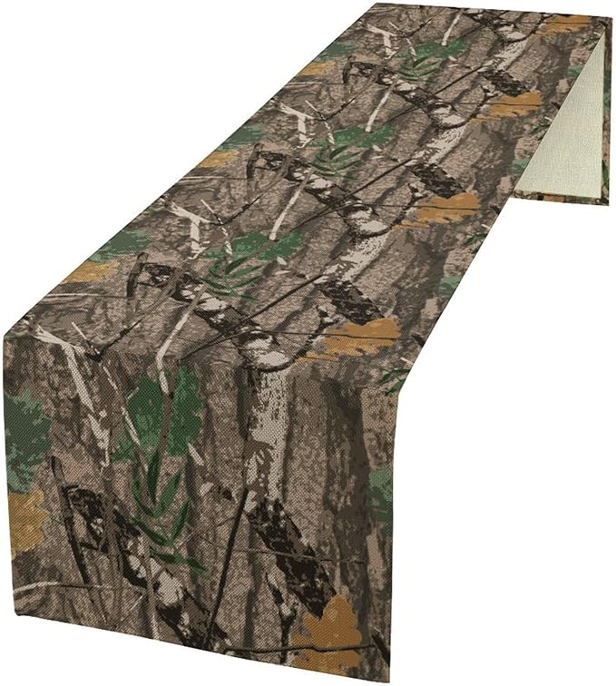 Camo Branches Table Runner, Camo Tree Hunting Oak Table Runner for Dining Home Party Cafe Holiday 13x70in