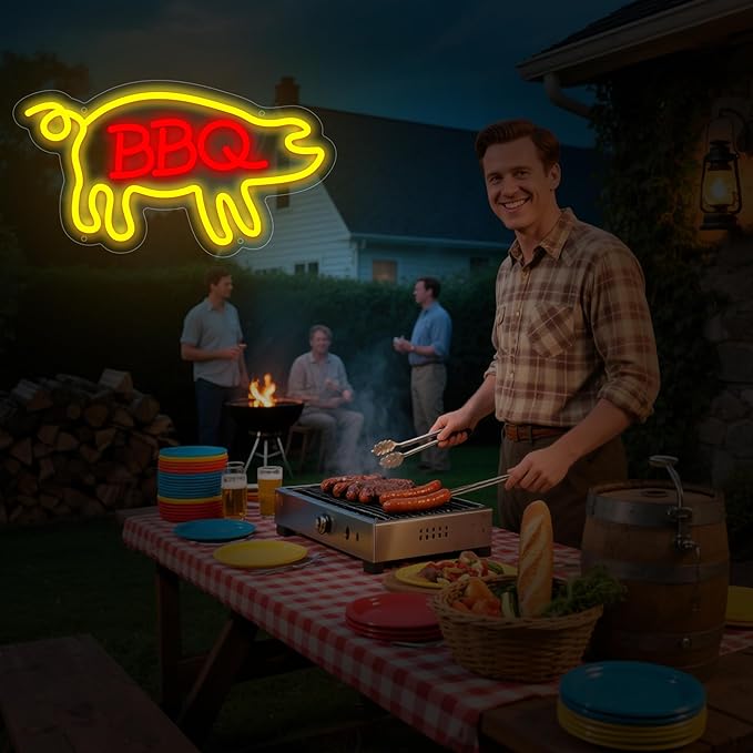BBQ Neon Signs Barbecue LED Signs Dimmable Neon Lights for Wall Decor Neon Light Up Signs for BBQ Shop Restaurant Home Kitchen Beer Pub Bar Party Decor