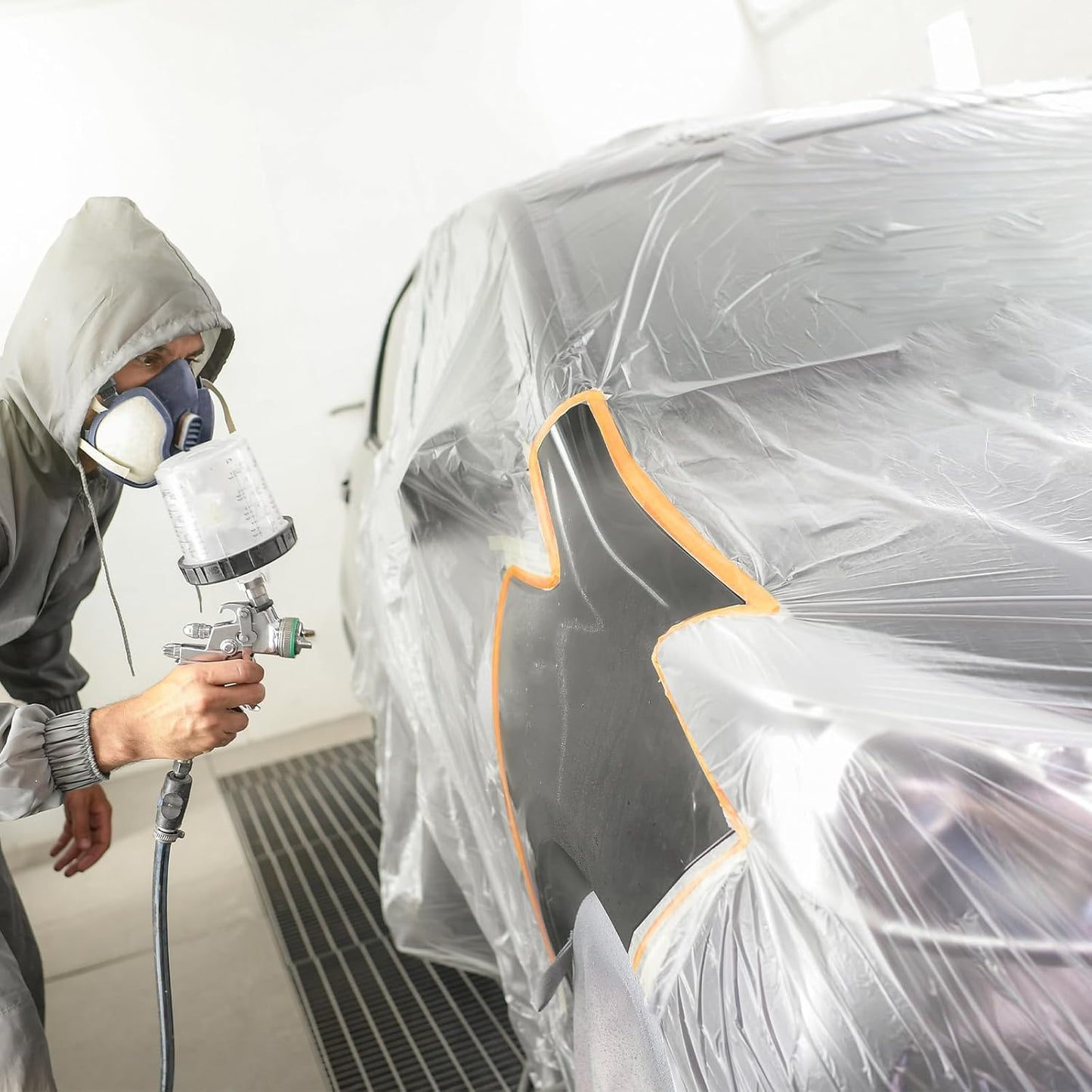 uxcell 2 Rolls Painters Plastic with Tape, 9 x 52 Ft Pre-Taped Masking Film Tape and Plastic Film Paint Plastic Covering Roll for Covering Skirting, Frames and Auto Body, Yellow/Clear