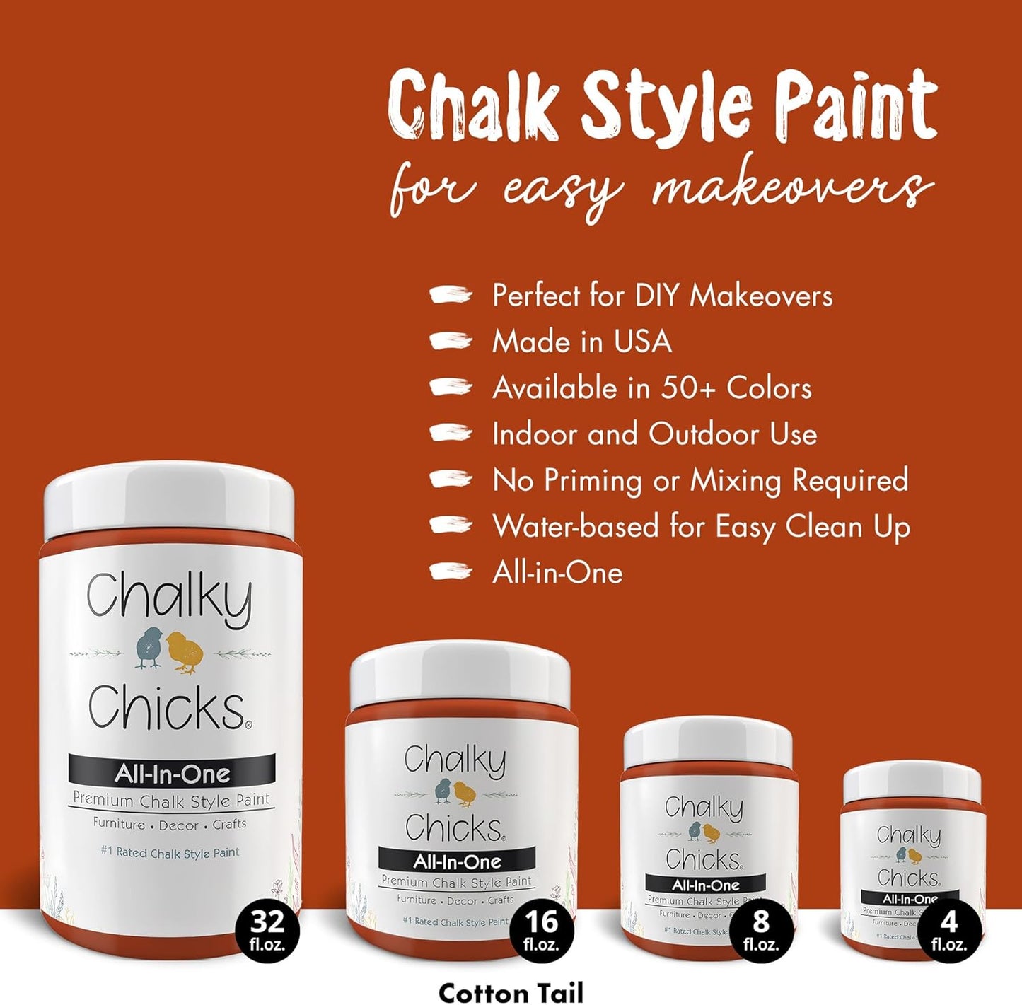 Chalky Chicks All-in-One Chalk Paint for Furniture or Cabinet - 4 Fl Oz - Matte Finish Pumpkin Pie Orange for Metal, Wood Furniture Paint - No Sanding All-in-One for Home Decor & Crafts, USA Made