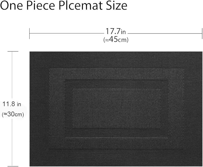 Durable Placemats Set of 4 Vinyl Heat-Resistant Table Mats Washable Plastic Placemats for Dining Table (Black)