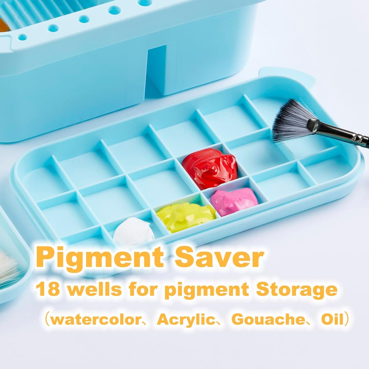 SEVENY Paint Brush Cleaner, Holder and Organizers with Palette,Trays & Rinser for Acrylic, Watercolor, and Water-Based Paints(Blue)