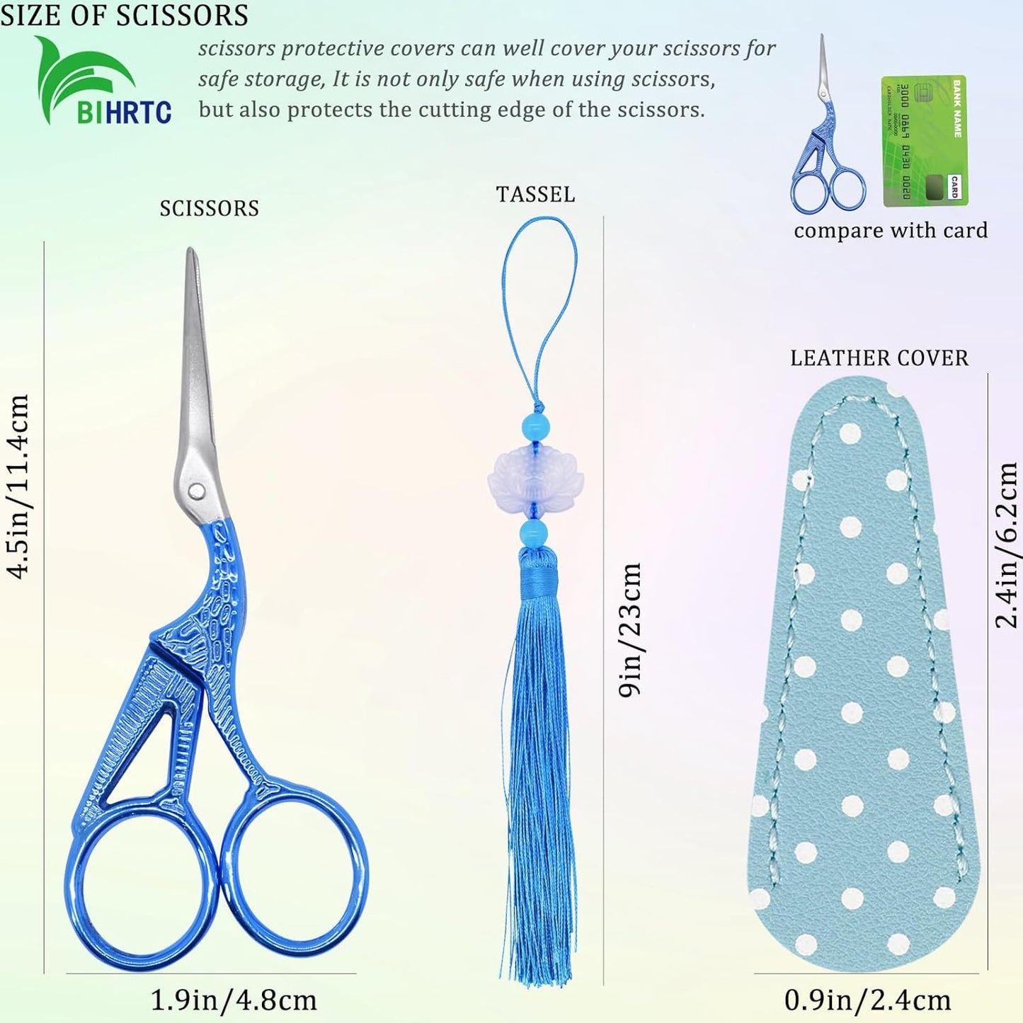 BIHRTC 4.5Inch Little Sewing Scissors Crane Shears with Cover Tassel Stainless Steel Scissor for Crafting Embroidery Needlework DIY Daily Use