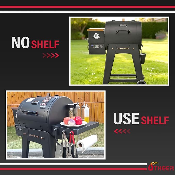 Utheer Grill Side Table Shelf for Pit Boss Lexington 540, Pit Boss Grill Accessories for Lexington 500 Onyx, PB440D2, PB440FB1 Wood Pellet Grill, Heavy Duty BBQ Prep Station Paper Towels & Tools