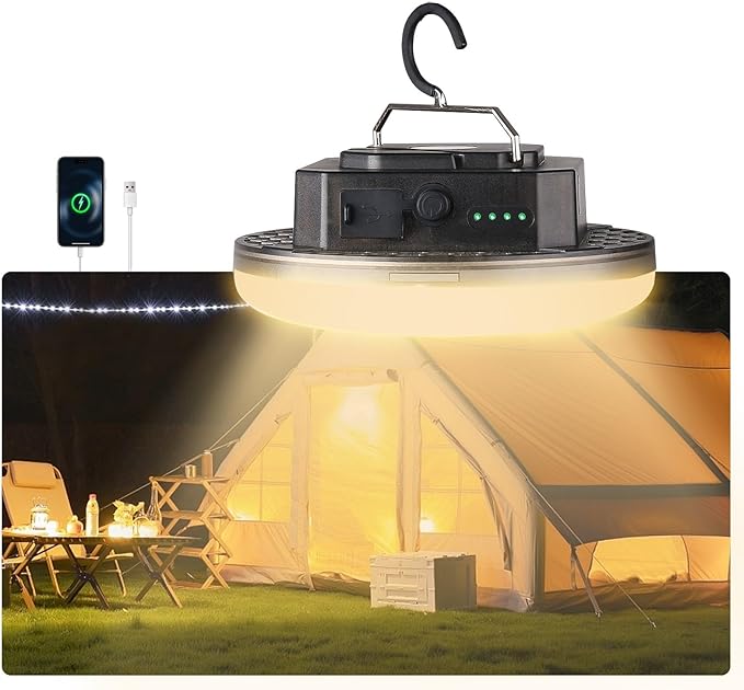 Transparent Portable Rechargeable LED Camping Lights,Waterproof Outdoor Light with 5000Lm,Super Bright Hanging Lanterns for Tents, Canopies & Outdoor Emergencies（Infinitely dimmable）