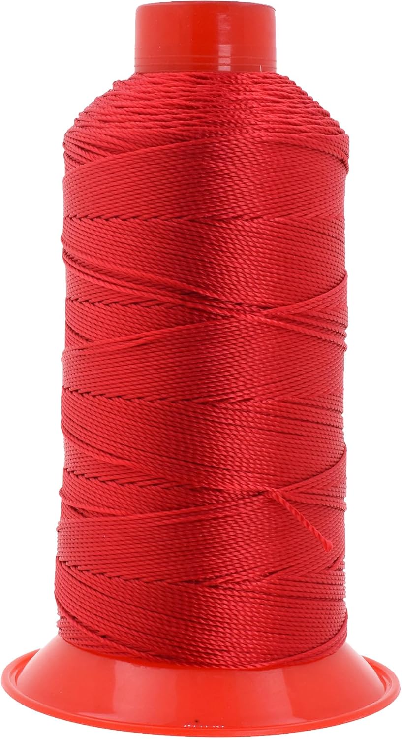 Mandala Crafts Bonded Nylon Thread Red Heavy Duty Sewing Threads - 415 YDs Size 346 210D T350 Tex 350 Thread for Leather Jeans Weaving Outdoor Marine Upholstery Threads