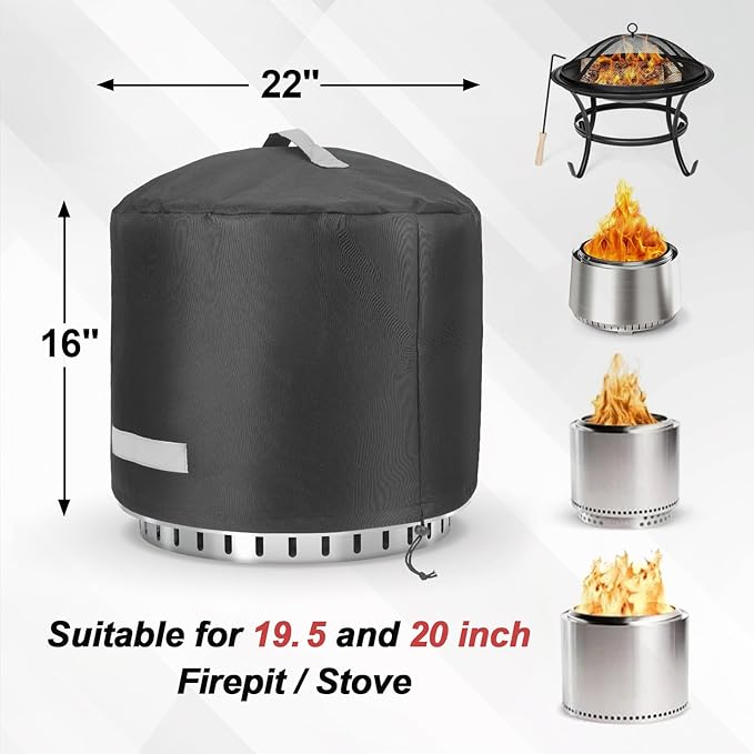 Fire Pit Cover for Solo Stove Bonfire 2.0 Cover 19.5 & 20 Inch, 600D Polyester Heavy Waterproof Round Covers for Stove, Solo Stove Bonfire Accessories for Outdoor Camping, 22" D x 16" H Bonfire Cover