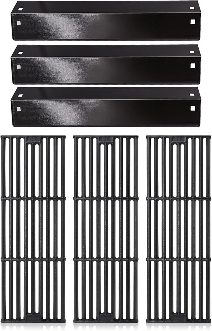 Criditpid Grill Replacement Parts for Char Griller 5050, 5650, 3001, 3030, 5072, 4000, King Griller 5252 Grill Models, Cast Iron Grill Grates and Heat Plates Tent for Char-Griller Replacement Parts