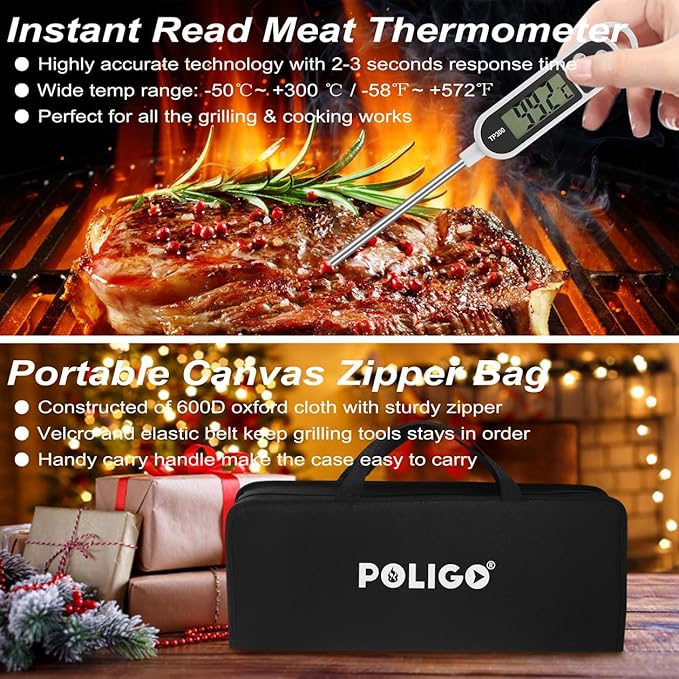 POLIGO 26PCS BBQ Accessories for Outdoor Grill Utensils Set Stainless Steel BBQ Tools Grilling Tools Set for Birthday Fathers Day Dads Presents, Barbecue Accessories Ideal Grilling Gifts for Men Women