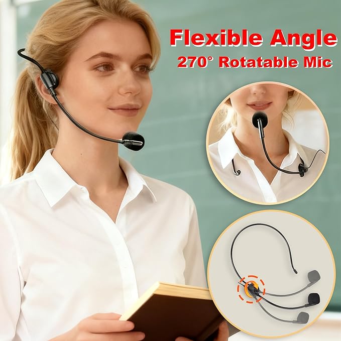 BSONE Voice Amplifier with Wireless Microphone & Wired Microphone Headset for Teachers – Portable Bluetooth Clip-On PA System with Lapel Mic and Speaker for Classroom,Tour Guide